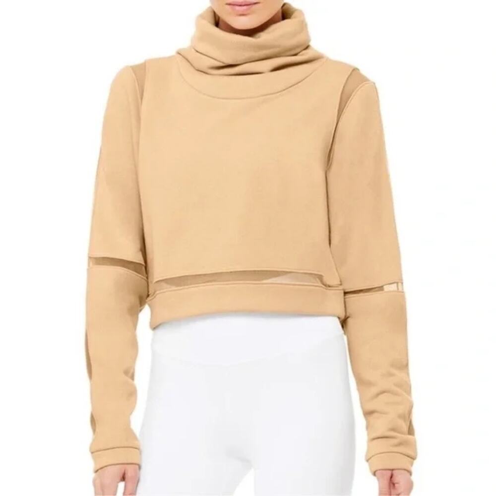 Alo Yoga Advance Long Sleeve Sweatshirt Putty Tan Pullover Mock Neck Womens Sz L